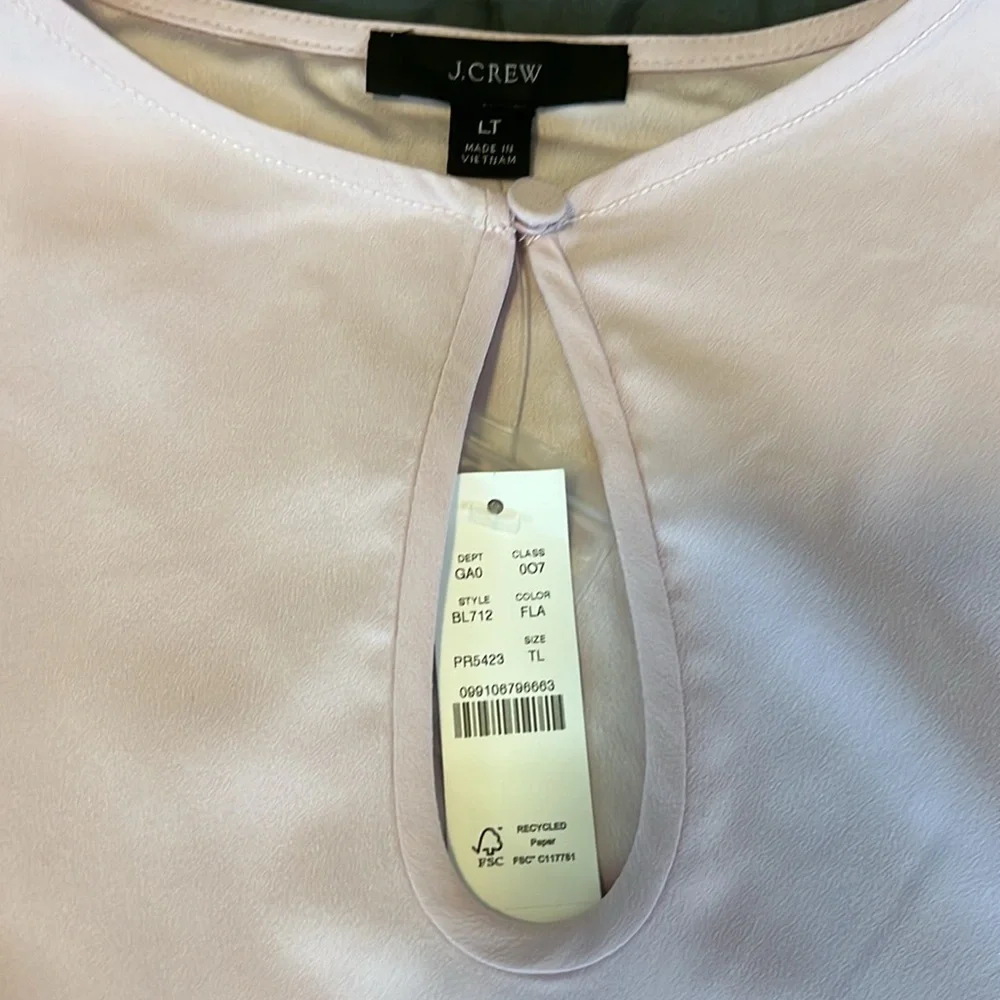 JCrew Puff Sleeve Satin Back Crepe Blouse Pink Size Large Tall NWT